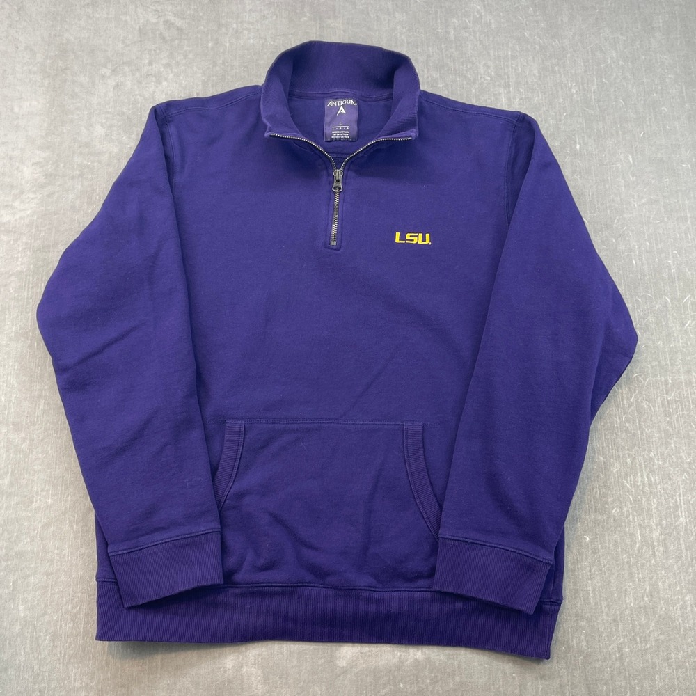 LSU Tigers Antigua Mens‎ Large Purple Quarter 1/4 Zip Pullover Fleece Sweatshirt